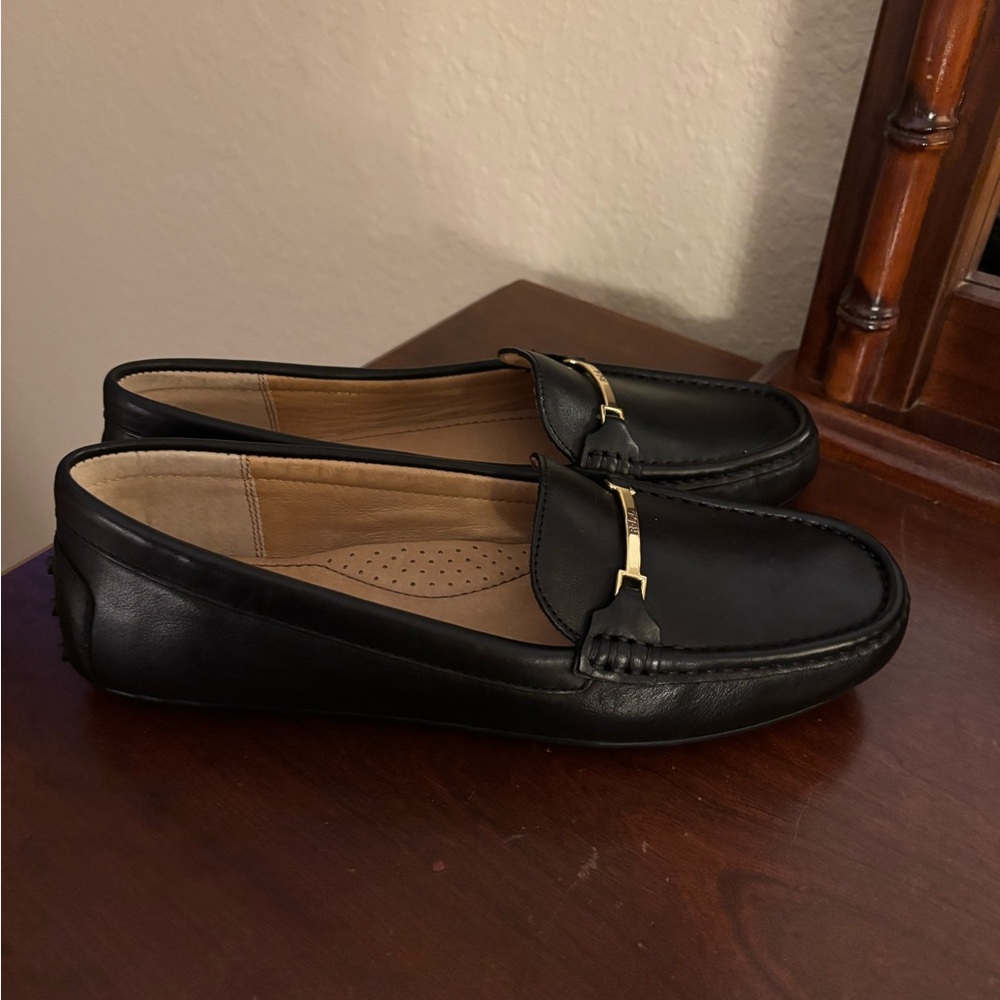 NWOB Ralph Lauren Black Leather Loafers for Women - Picture 2 of 11